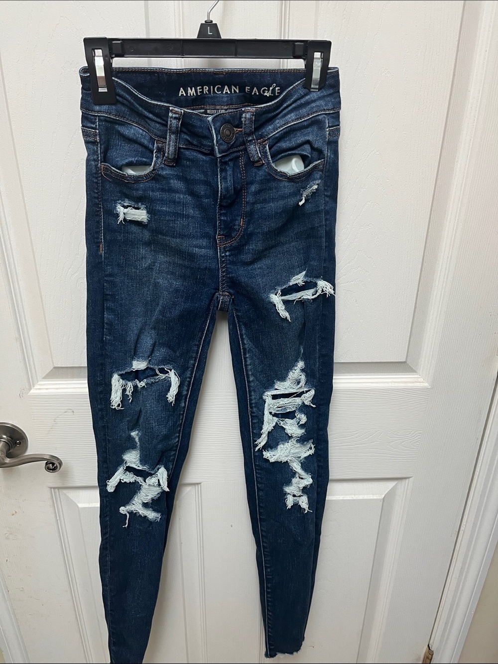 American Eagle Outfitters Women's Ripped Skinny Jeans - Dark Blue